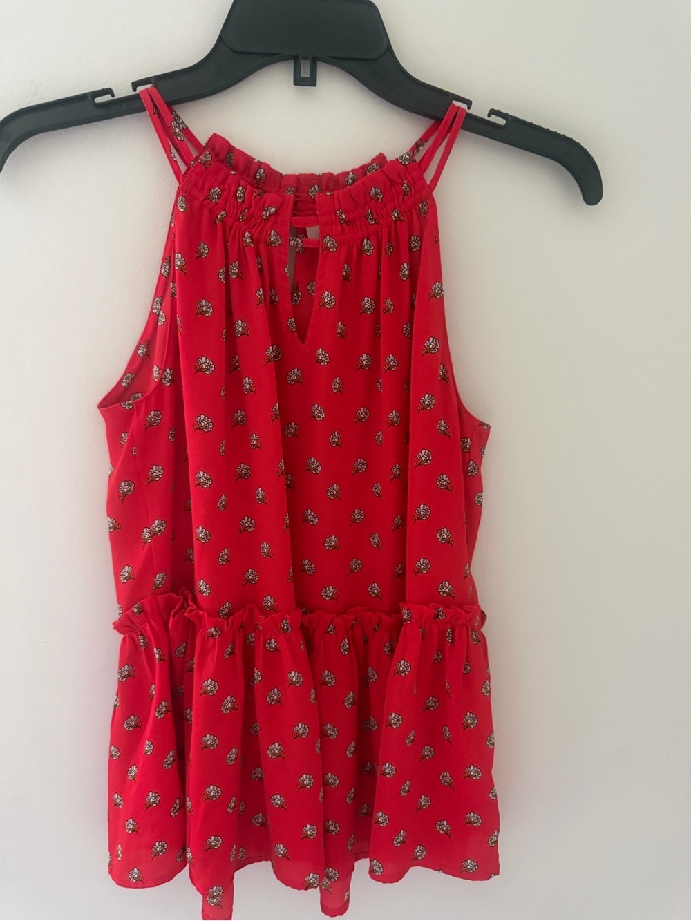 Loft Red Floral Halter Tiered Summer Top size Petite Small